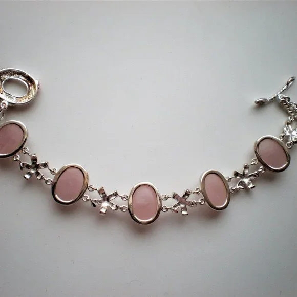 Designer David Sigel Sterling Silver 925 Rose Pink Quartz Enamel Tennis Bracelet